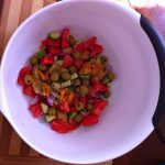 Tomato Cucumber Roasted Pepper Salad Prep